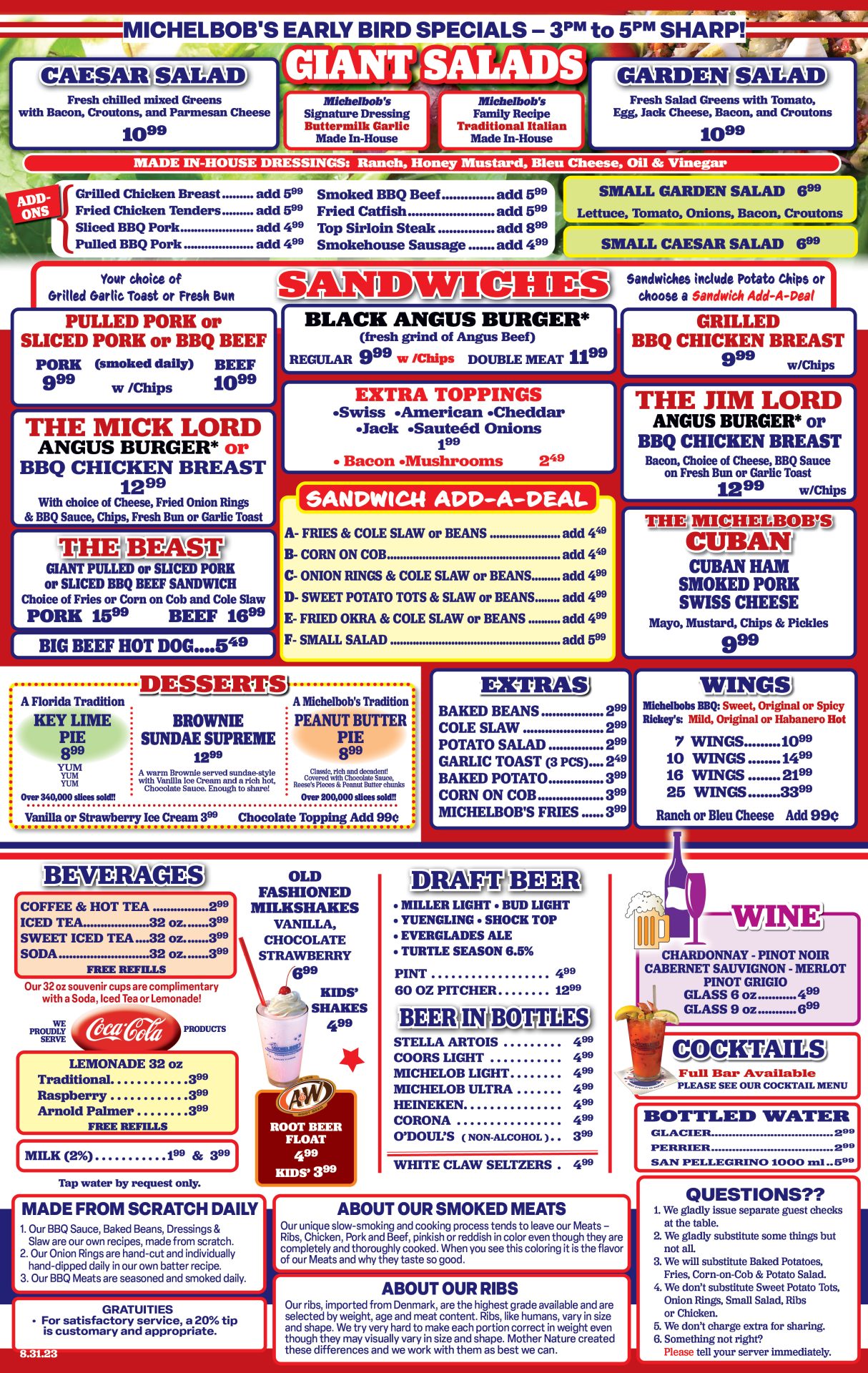 Michelbob’s Ribs & Steaks in Naples, FL Early Bird Menu