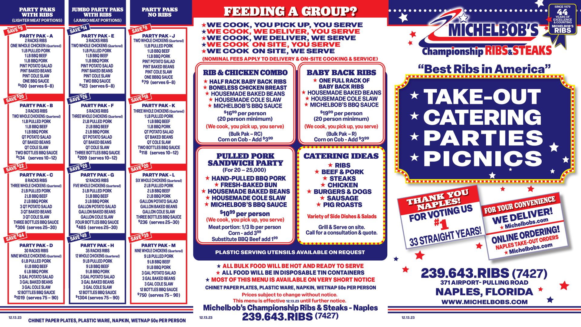 Catering from Michelbob’s Championship Ribs & Steaks Naples, FL