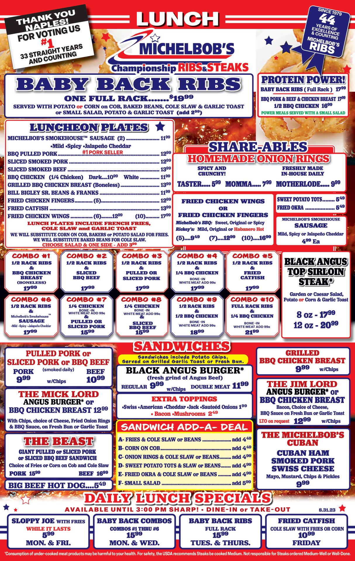Michelbob’s Ribs & Steaks in Naples, FL Lunch Menu